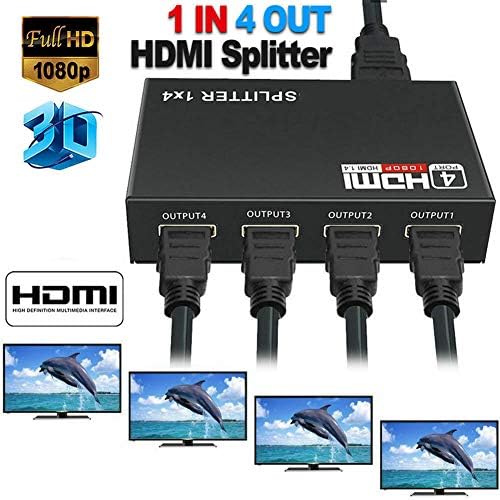 Fansipro 1 до 4 От Full HD HDMI Сплитер 4 port Хъб Повторител Усилвател на v1.4 3D 1080p, Черен