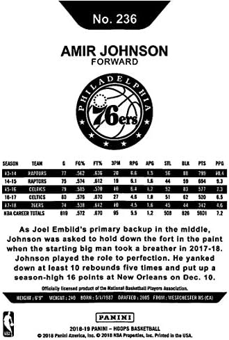 2018-19 NBA Hoops 236 Амир Джонсън Филаделфия 76-ърс Официалната търговска картичка, направена Панини