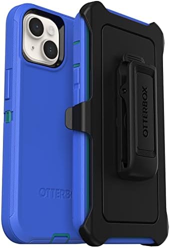 Калъф OtterBox за iPhone 14 Plus серия Defender - ПРОВЕРКА в СЛУЧАЙ НА дъжд (синьо), здрав, със защита на пристанища, включва стойка с клипс за кобур