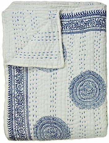 Стеганое одеяло Кант Кралски размери, Индийското Стеганое одеяло Кант, Бяло Памучни Одеала, Покривки за ръчна работа, Принт