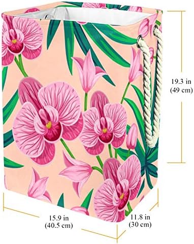 Голяма Кошница за дрехи с палмови листа и цветове на орхидея TIZORAX (различни цветове), Водоустойчив Квадратна