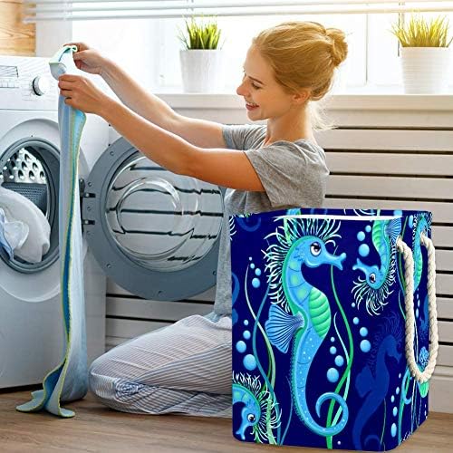TIZORAX Seahorse Сладко Blue Sea AnimalLarge Кошница за дрехи (Различни цветове), Водоустойчив Квадратна Сгъваема Кошница за