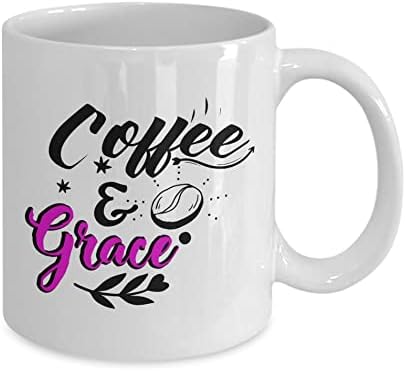 Бяла чаша за Кафе & Grace | Бяла утайка от чаша с принтом | Бяла Керамична Кафеена чаша | Бяла утайка от чаша с принтом