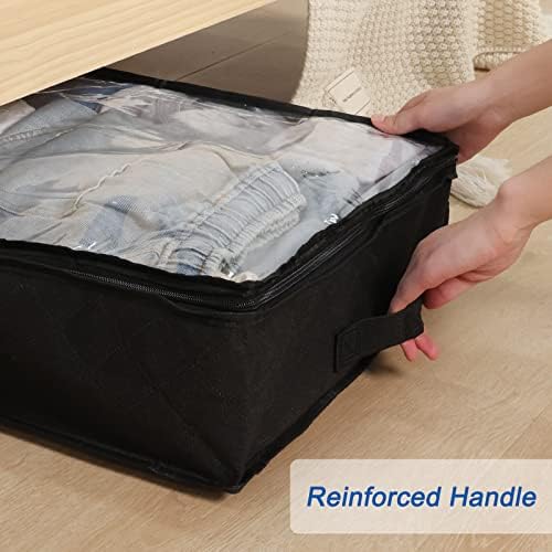 Fixwal 4 Опаковки Черни Пакети за съхранение под леглото с Прозрачен прозорец и 2 на Повишен дръжки Контейнери за съхранение