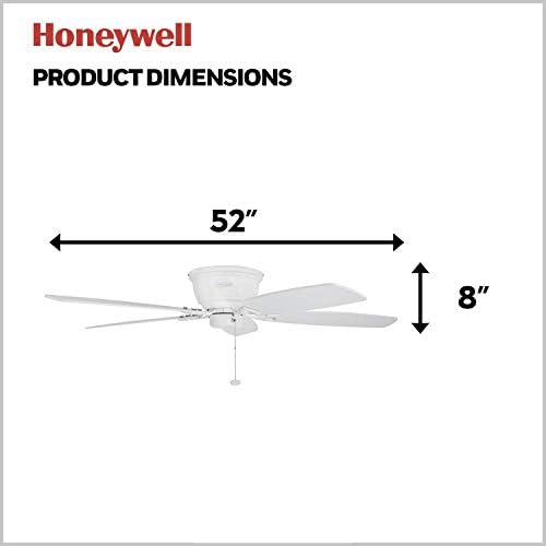 Вентилатор на тавана Honeywell Glen Олдън с диагонал на екрана 52 инча, С затваряне на Шушу/Вълни, Нископрофилен, С пет Реверсивными ножове Бяло/цвят клен, Бял