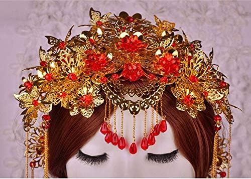 WPYYI Ретро Китайски Стил Класически Бижута Традиционна Сватбена Прическа, Сватбен Аксесоар За Коса Позлатена Короната
