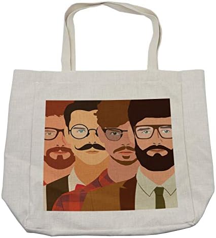 Чанта за пазаруване Ambesonne Young Man, Cartoony Дизайн с участието на герои от мъжки пол-хипстера с Мустаци и Очила,