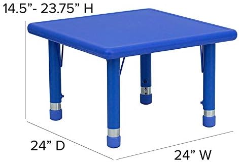 Флаш мебели Wren 24 Квадратен синя пластмасова масичка за занимания с регулируема височина