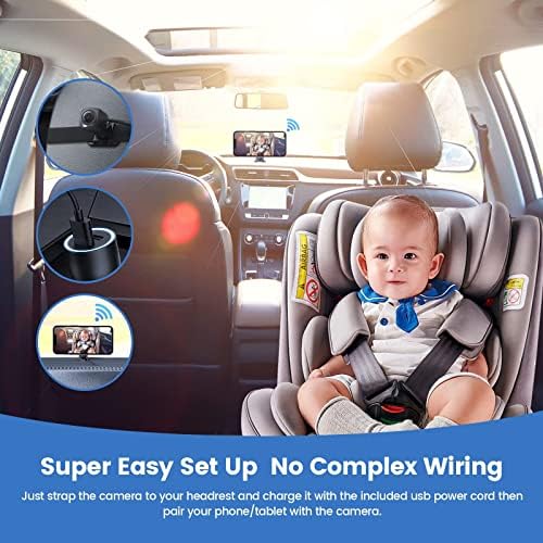 EWAY Безжична WiFi Детска Камера за кола, има бебе монитор с USB-вход, както и безжичен пренос на 2,4 Ghz, Преносима Безжична Детска Камера на задната седалка, Камера с USB порт