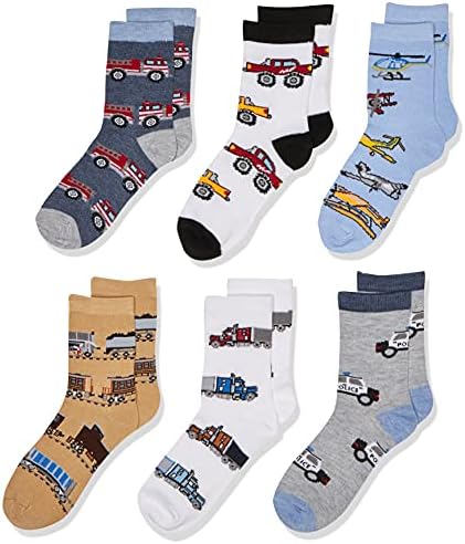 Чорапи Джефрис За Малки Момчета, Влакове, Камиони, Машини, Чорапи за екипажа на модел, 6 Опаковки