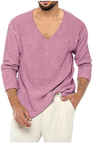 Мъжки Ежедневни Свободен Хлопчатобумажный Пуловер-Пуловер DuDubaby с V-образно деколте