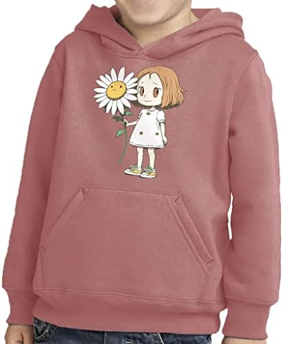 Пуловер с качулка за деца с Анимационни момиче - Уникална Hoody с качулка от Порести Руно - Цвете Hoody за деца