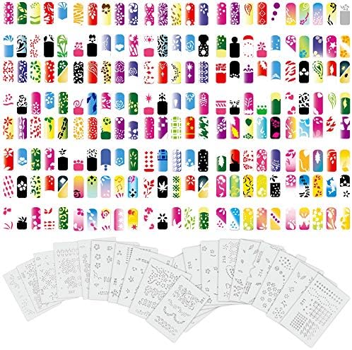 Шаблони за нокти с аерограф за боди арт на поръчката - Комплект от серията Design № 11 включва 20 индивидуални шаблони за нокти