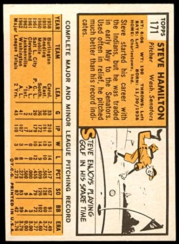 1963 Topps 171 Стив Хамилтън Вашингтон Сенатърс (Бейзболна карта) в Ню Йорк Сенатърс