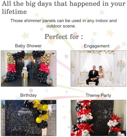 Стенен фон Realife Shimmer с 24 Блестящи Черни панели от пайети за Декорация на сватби, партита, рожден Ден