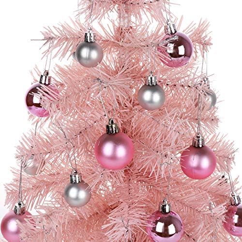 ЛЕСНА Настолна Коледно Дърво със светлини, Малка Розова Коледна Елха, Изкуствена Бор за Коледна Украса на Дома Кухненско