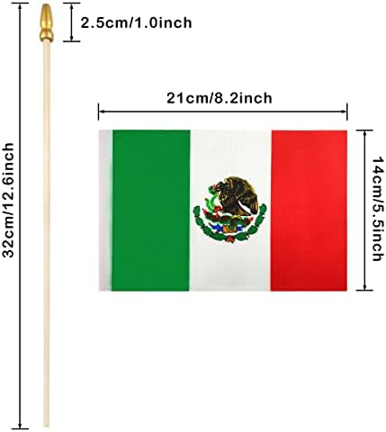 QQSD Мексико Малко Знаме на Мексико Пръчка Мини Ръчни Знамена - Здрав Дървен Стълб с върха на Копието (12 бр.)