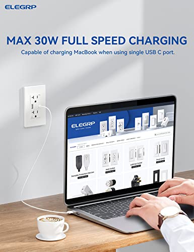 Стенни изход ELEGRP 30 W, USB, C, поддържа, бързо зареждане с мощност 30 W за MacBook Air/ iPhone 14/ Samsung Galaxy S22/