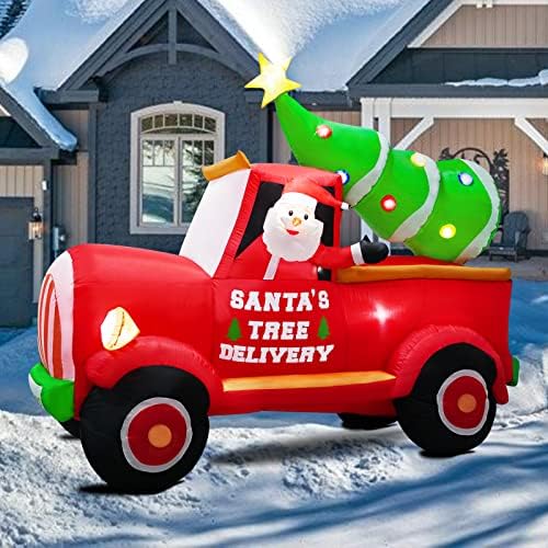 8-подножието Коледни Надуваеми Автомобилни Декорация на Открито Дядо коледа Кара Камион с Коледна елха, експлодира светодиодни