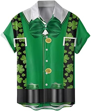 PDFBR Мъжки Ризи с копчета в Деня на Св. Патрик, Ежедневни, Плажни Блузи с Къс ръкав, Зелена Графични Риза