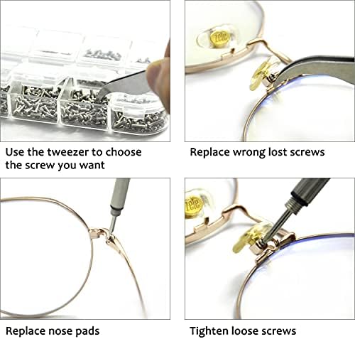 Комплект за ремонт на очила, Qesaw 1100 бр. Комплект за ремонт на Малки Винтове за очила в различни и 5 Двойки Носа