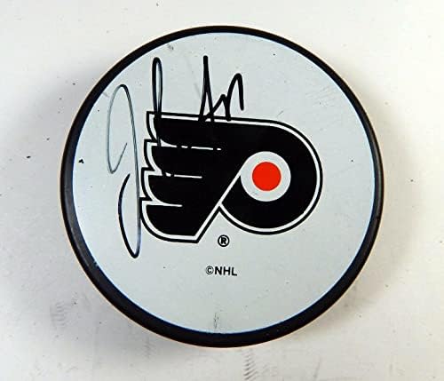 Джеф Картър подписа договор с Филаделфия Флайърс в Glas Co NHL Hockey Puck Auto 228 - за Миене на НХЛ с автограф