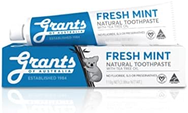 [5x110 г]Органична паста за зъби Grant's Fresh Mint с масло от чаено дърво, без флуорид, SLS и консерванти, Сертифицирана