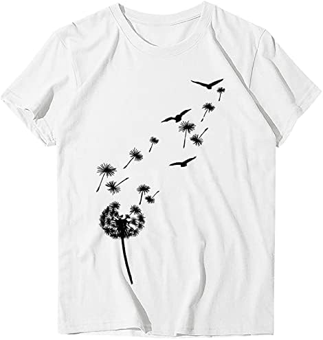Блуза Жените С Къс Ръкав през Цялата Силует на Птица Глухарче Цветен Графичен Честит Подарък Обяд Топ Риза за Дами 0B