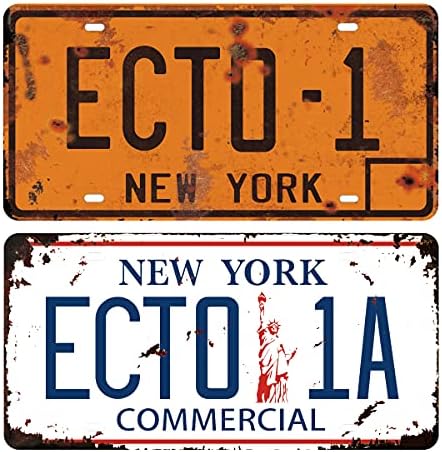ECTO-1 + ЕКТО-1A, Запомнящ се регистрационен Номер с Релефни, Щампована Копие, Метални табели с Изписано за Подпори на филма,