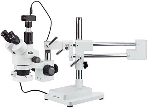 Цифров професионален тринокулярный стереоскопични микроскопи AmScope SM-4TPZ-FRL-5M с едновременното фокусиране на горивото, окулярами WH10x, 3,5-90-кратно увеличение, 0,7-4,5-крат