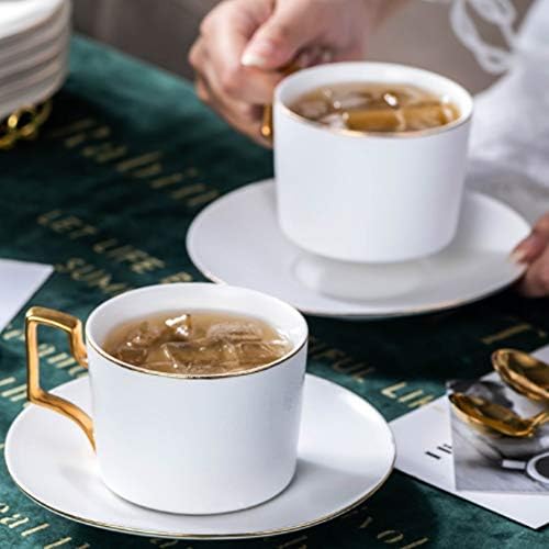 Керамичен Комплект Чаени Чаши WITPAK Personality с тапицерия Злато в Скандинавски стил, състоящ се от 6 чаени чаши и мешалок с Метален държач за Домашна и Офис Кафе, Чаени па?