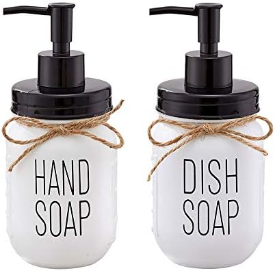 Селска Стъклена Кана за сапун за ръце и набор от дозаторов за сапун за съдове - Стъклен буркан за сапун на