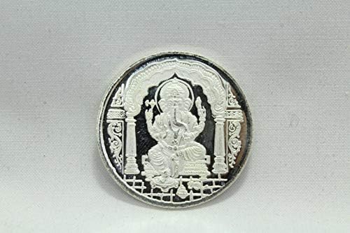 Скъпоценни Камъни на Раджастан Религиозна Сребърна Монета 999 Проба от Индия Бог Ганеша Ом с Подарък Кутия