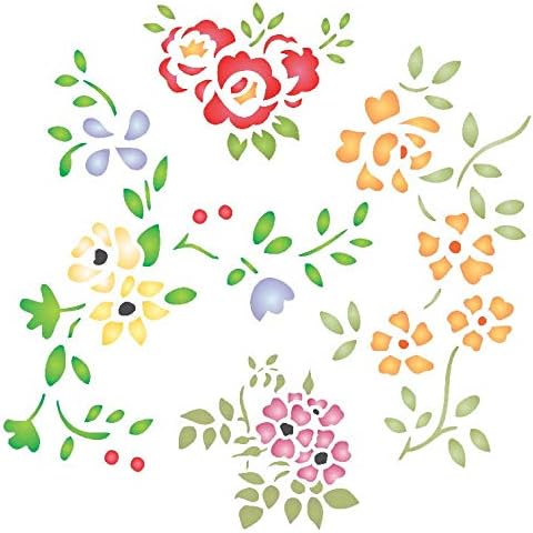 Шаблони Наивни цветя, 4,5 x 4,5 инча - Стенен Шаблони Розова Флора за шаблон за изготвяне на