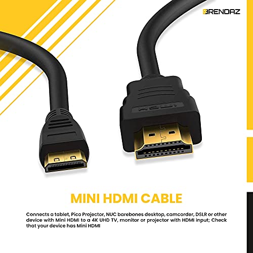 Кабел BRENDAZ 4K Mini HDMI–HDMI Кабел - Високоскоростен кабел Ultra HD 2.0 с дължина 10 метра. Съвместимост за Canon EOS 5D Mark II, Mark III и EOS Rebel T7i 60D T6i T6 T6s T5 T5i DSLR фотоапарат (10 фута)