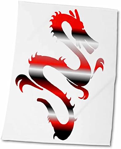 3. Азиатски Кърпа с червеникаво-сива фигура на Дракон, 15 x 22, Бяло