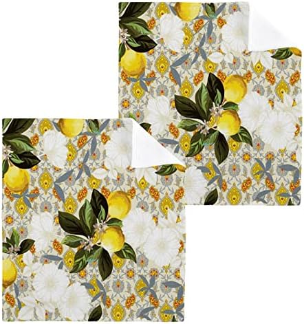 Гъба WELLDAY Lemon Flower, 2 Памучни Салфетки с размери 12 X 12 см, Добре Абсорбиращи и Меки Кърпи за лице за Баня, фитнес зала,