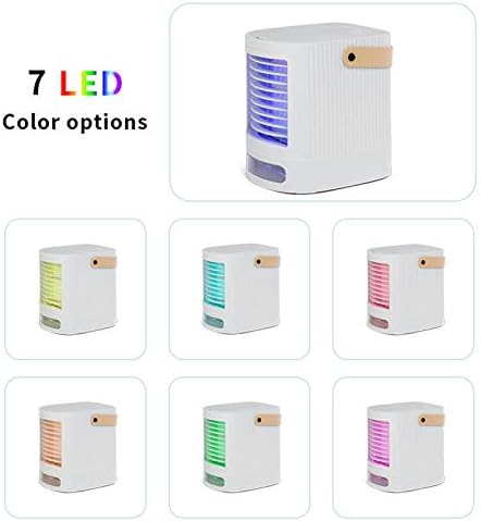 Преносим Мини Персонален хладен въздух, Безшумен климатик със 7-цветен led подсветка и акумулаторна батерия