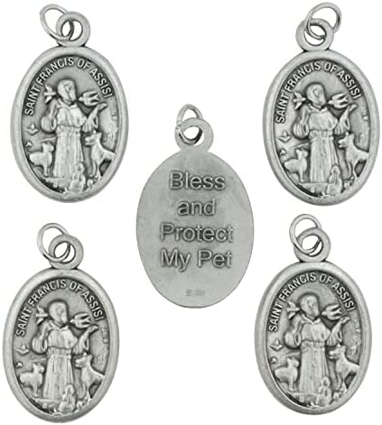 5 Опаковки Овални медали на Свети Франциск от Асизи за домашни любимци | Благослови и защитете моя домашен любимец | Светец-Покровител