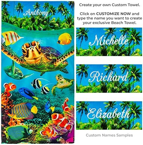 Плажна Кърпа Beachland Turtle 30 x 60 см, Леко Тропическо плажна Одеяло с риба, Памук (Turtle Bay, Голямо 30 x 60)