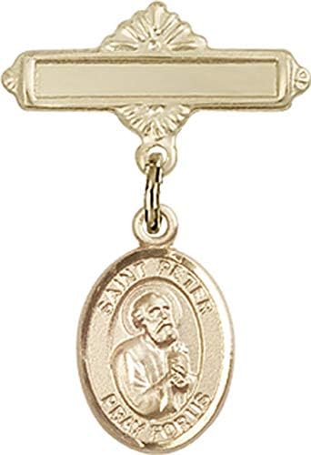 Детски икона Jewels Мания за талисман на Свети Апостол Петър и полирани игла за иконата | Детски икона от 14-каратово злато