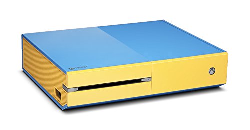Конзолата и контролера на Xbox One, боядисани в светло-синьо и светло жълт цвят на поръчка