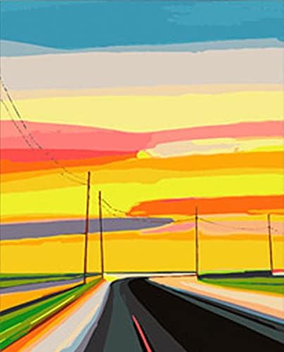 Sunset Country Road Цветни Платно с ръчно Рисувани и модел за бродерия J #24 (14-каратный Mono Deluxe, 20 X 24)