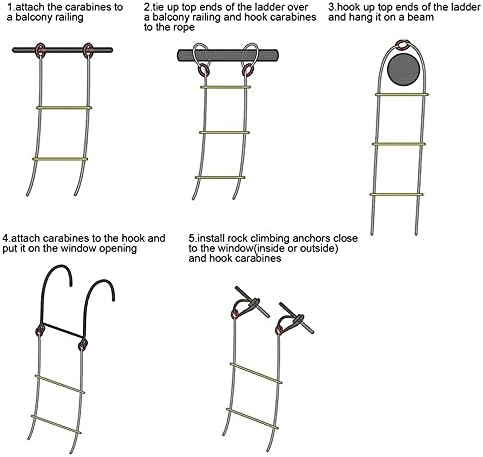 Спасение веревочная стълбище dRAGonFy Аварийно стълбище Веревочная спасителни стълби с куки, за бързо внедряване, Товароносимост