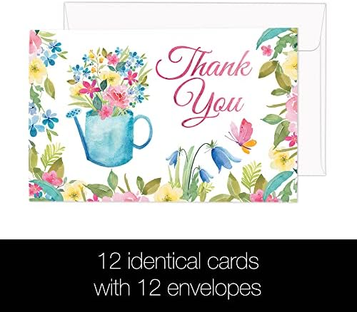 Поздравителни Картички без дърво, Благодарствени картички в Бели пликове за Съчувствие, Детски душ, Абитуриентски, 4x6 инча, Комплект от 12 броя, Детски душ Spring Meadows 3 (T